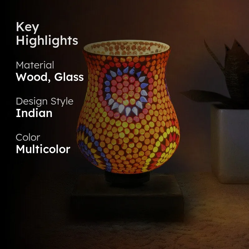 Mirello Mosaic Glass Table Lamp With Wooden Base - Multicolor media 2