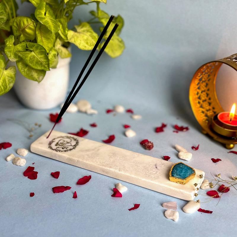 Guruji Marble Incense Holder With Agate Plating - Turquoise Blue media 3