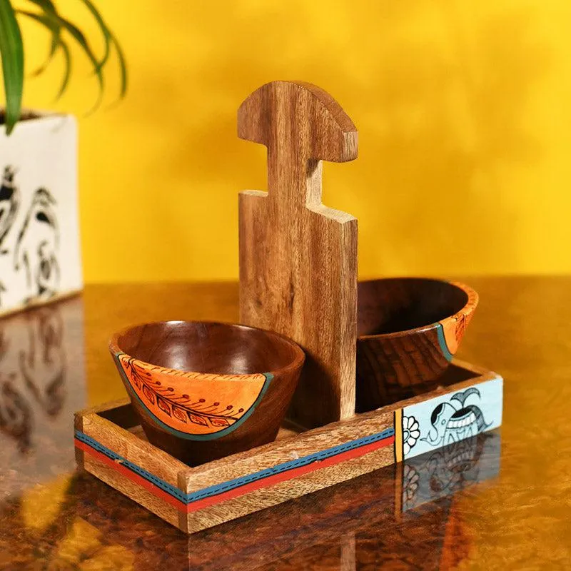 Devika Wooden Serving Bowl With Holder - Three Piece Set media 6