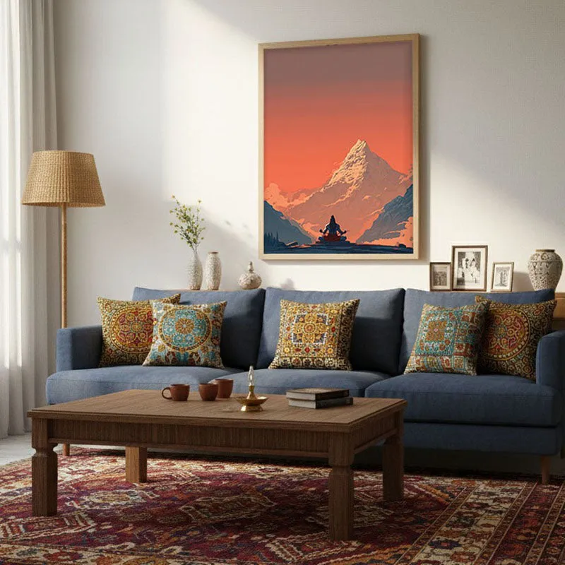 Mahadev Meditating Blissful I Wall art - Natural Brown Frame media 4