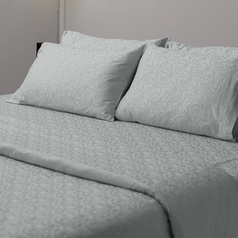 Coral Bloom Jacquard Cotton Bedsheet (Light Grey) - 300 TC media 4