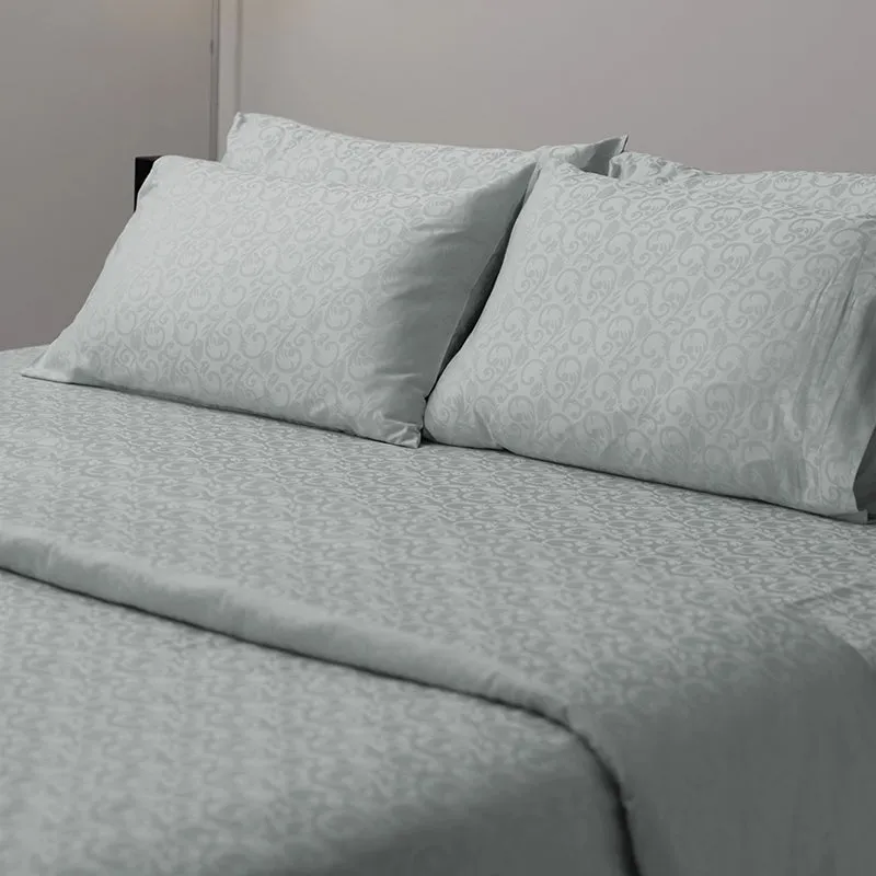 Coral Bloom Jacquard Cotton Bedsheet (Light Grey) - 300 TC media 4