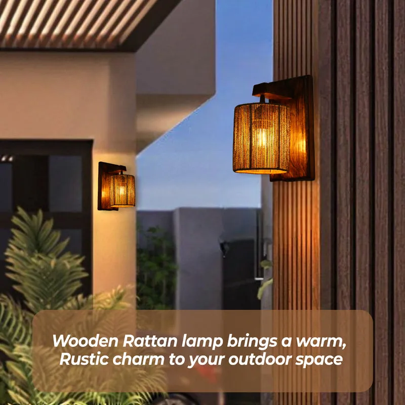Luma Ray Rattan Wall Lamp With Mango Wood Base media 4