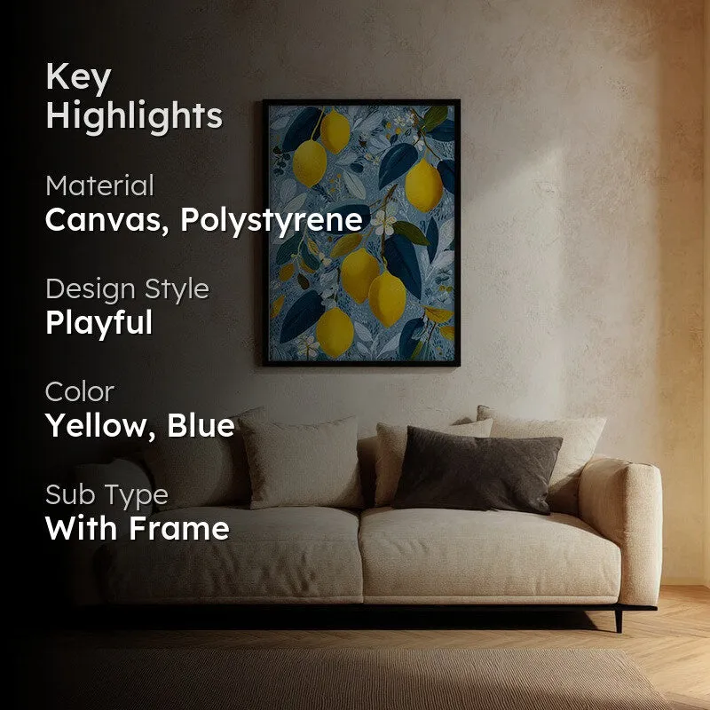 Zestara Lemon Branch Canvas Wall Painting With Black Frame media 2
