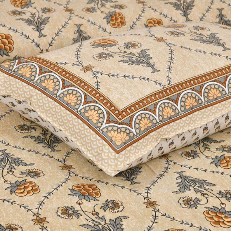 Mughal Jaali Printed Cotton Bedsheet (Yellow,Beige) - 120 TC media 5