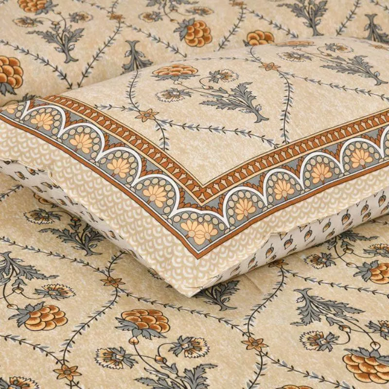 Mughal Jaali Printed Cotton Bedsheet (Yellow,Beige) - 120 TC media 5