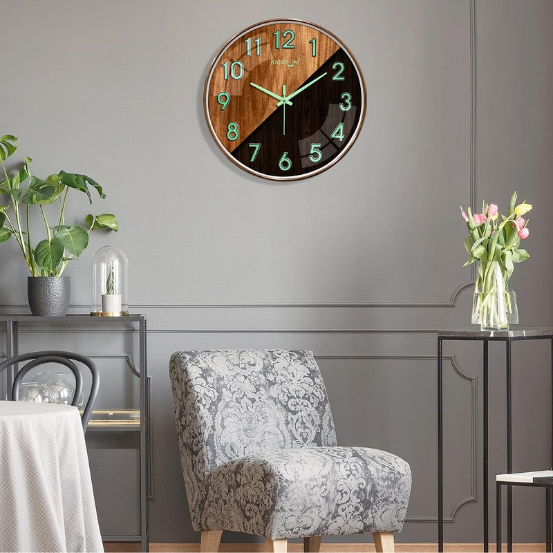 Oaklyn Round Modern Plastic Wall Clock - Black & Brown