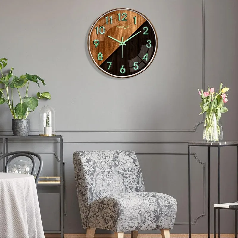 Oaklyn Round Modern Plastic Wall Clock - Black & Brown media 1