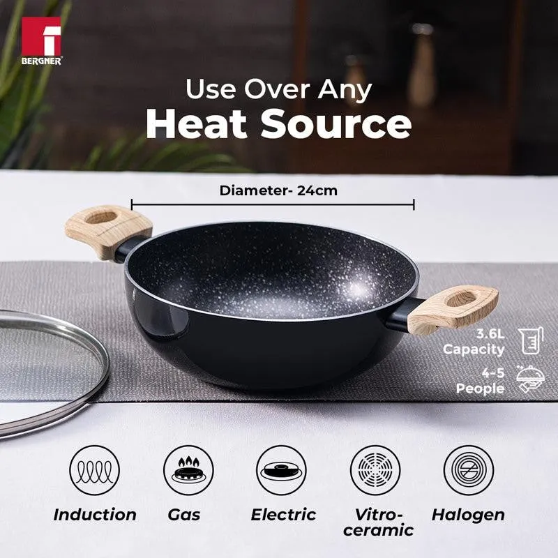 Bergner Non Stick Kadhai With Lid - 3600 mL/10 Inches media 6