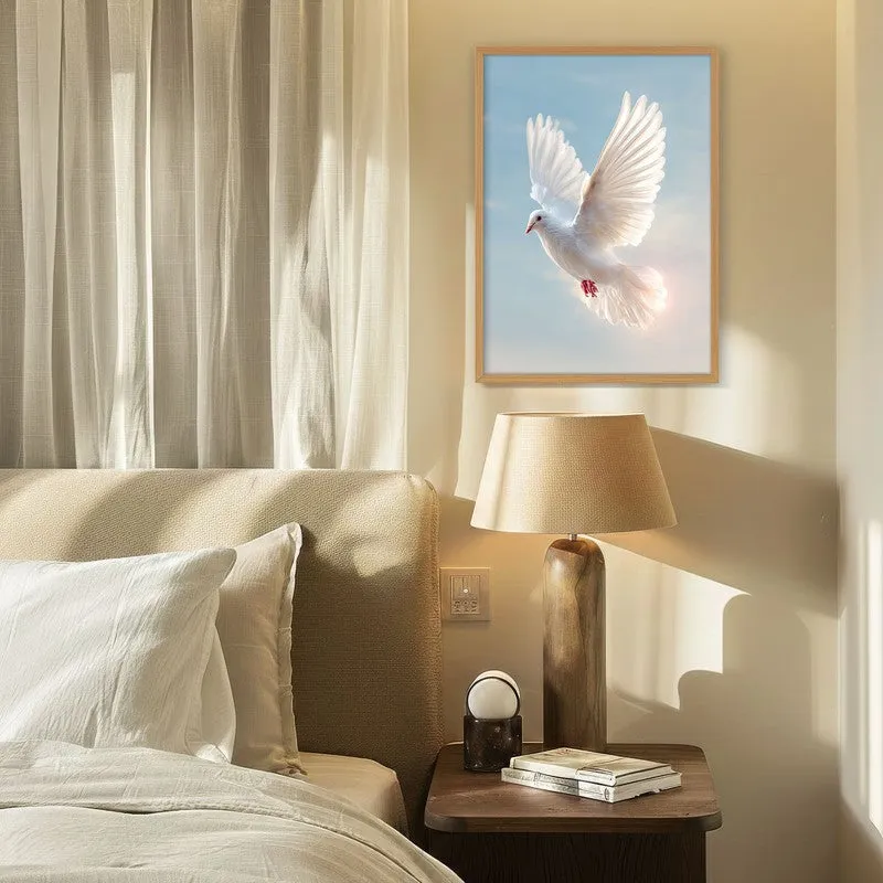 White Dove Ascending Archival Paper Wall Painting With Brown Frame media 4