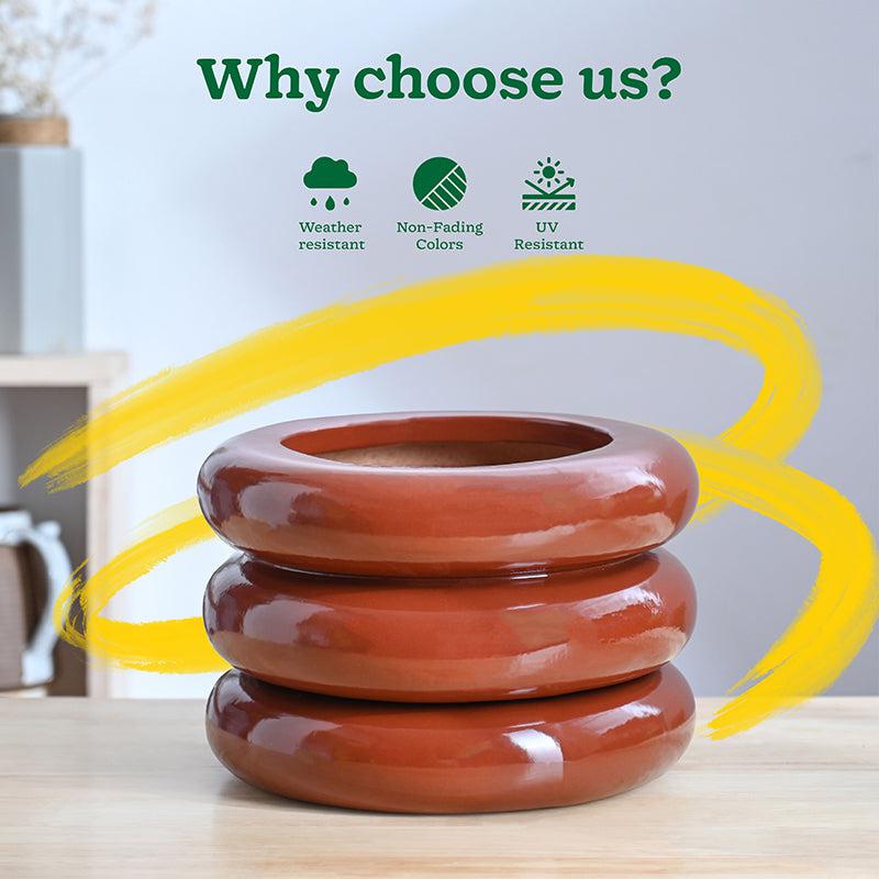 Ugaoo Ceramicurve Three Layer Ceramic Planter - Terracotta media 6