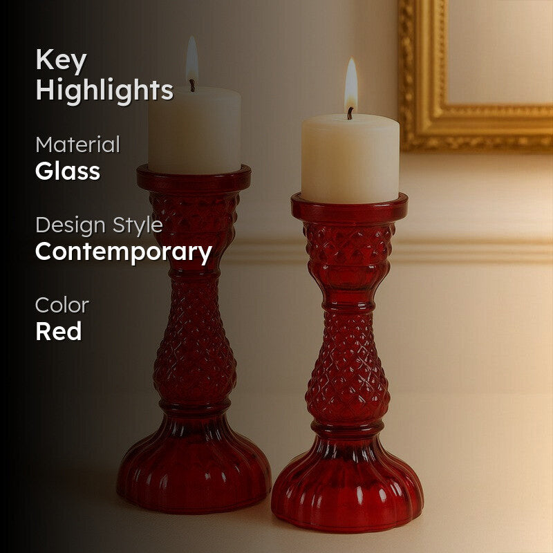 Roxxy Glass Candle Stand (Red) - Set Of Two media 2