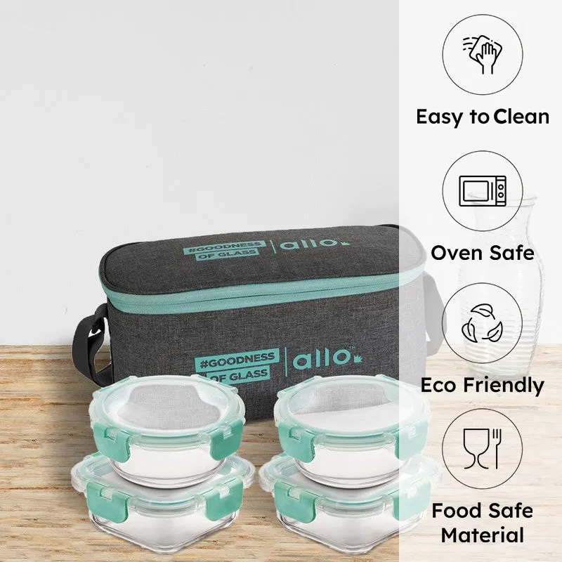 Sniblo Leak Proof Glass Lunch Box with Bag- Set of Four media 1