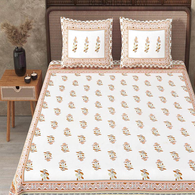 Vira Ethnic Cotton Bedsheet (White,Brown) - 180 TC media 4