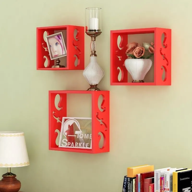 Tenby Floating Wall Shelf (Red) - Set Of Three media 1