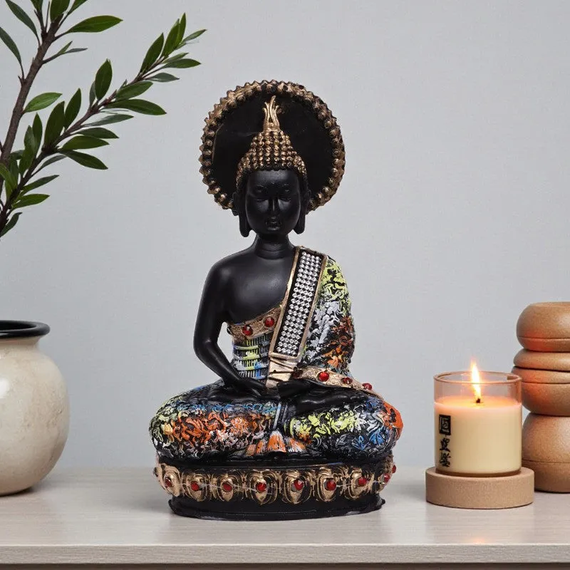 Sovereign Lotus Buddha Polyresin Idol - Black media 1