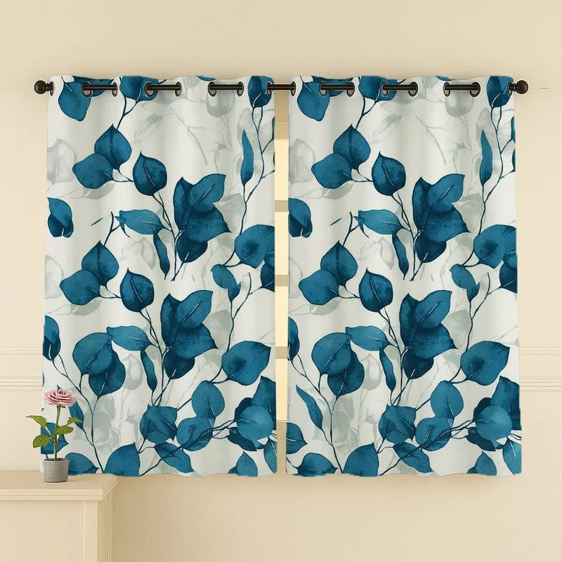 Garden Glow Cotton Curtains (blue,white) - Set Of Two media 4
