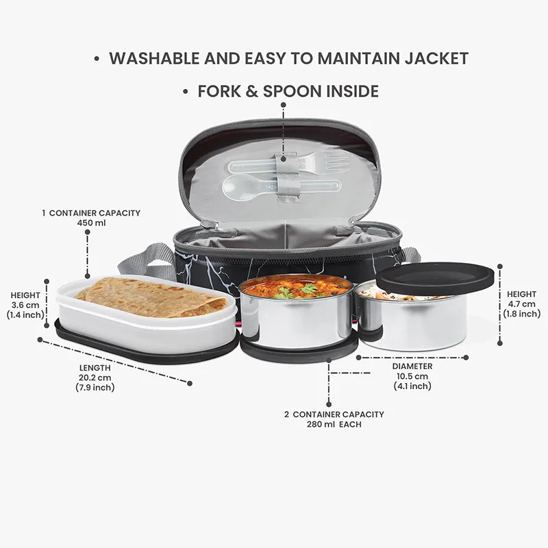 Milton Saveur Lunch Box With Insulated Bag (Black/280 mL/500 mL) - Three Piece Set media 8