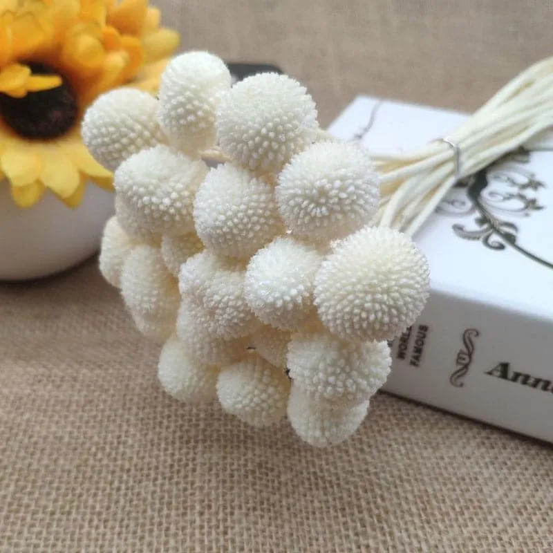 Naturally Dried White Billy Ball Flower Bunch - Set Of Ten media 3