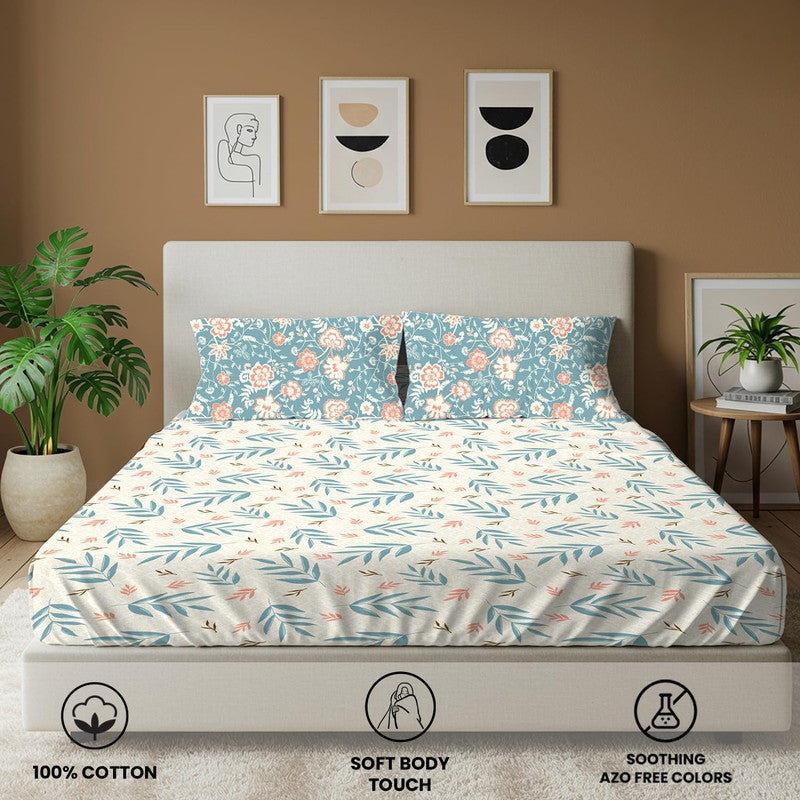 Urban Space Floral Whisper Cotton Bedsheet (Blue) - 144 TC media 4