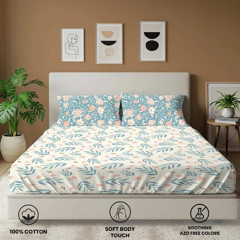 Urban Space Floral Whisper Cotton Bedsheet (Blue) - 144 TC media 4