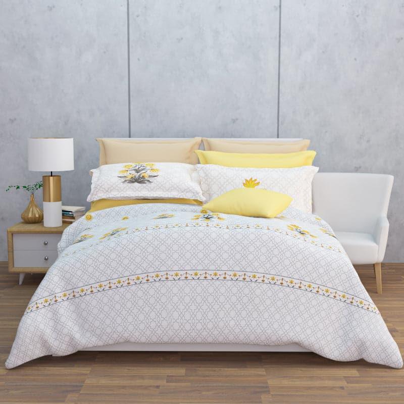 Neja Ethnic Floral Cotton Bedsheet (White,Yellow) - 210 TC media 4
