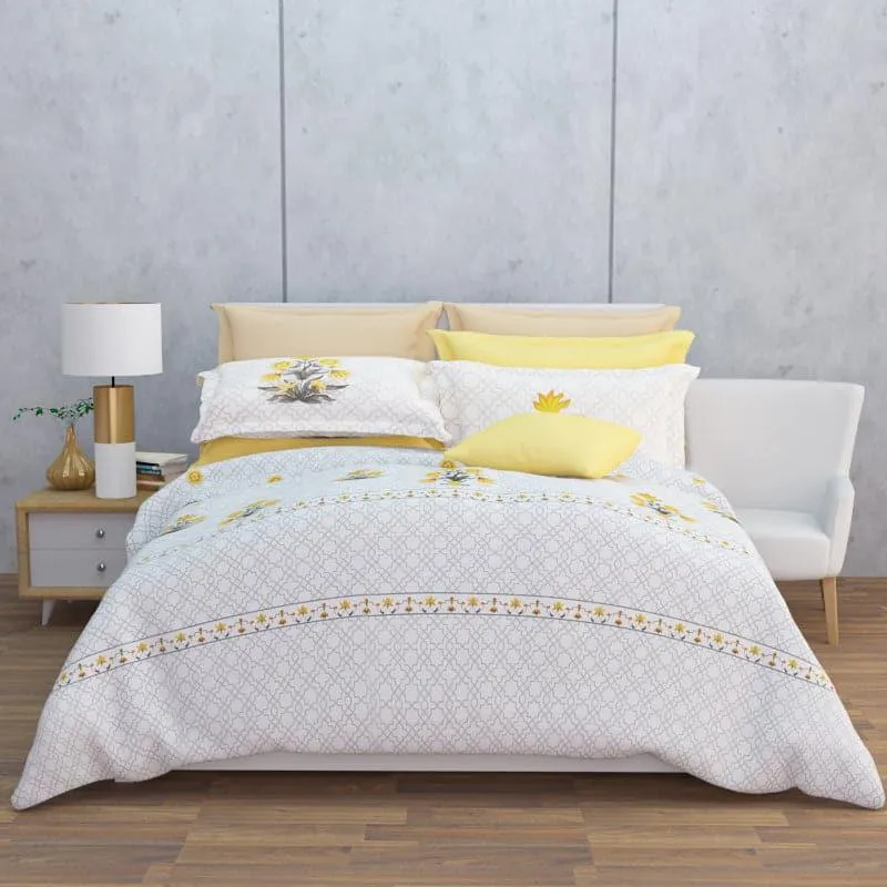 Neja Ethnic Floral Cotton Bedsheet (White,Yellow) - 210 TC media 4