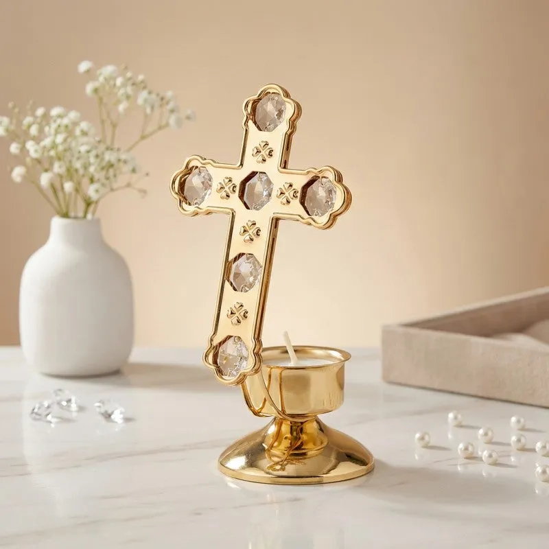 CrossAura 24K Gold Plated Mild Steel Candle Holder media 1