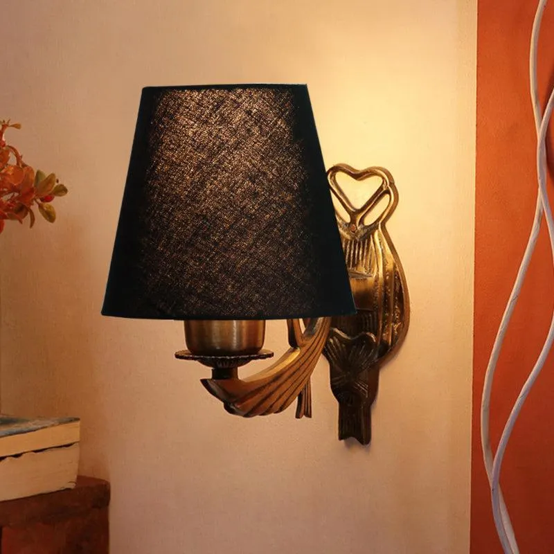 Love Gleam Atva Conical Fabric & Metal Wall Lamp - Black media 1