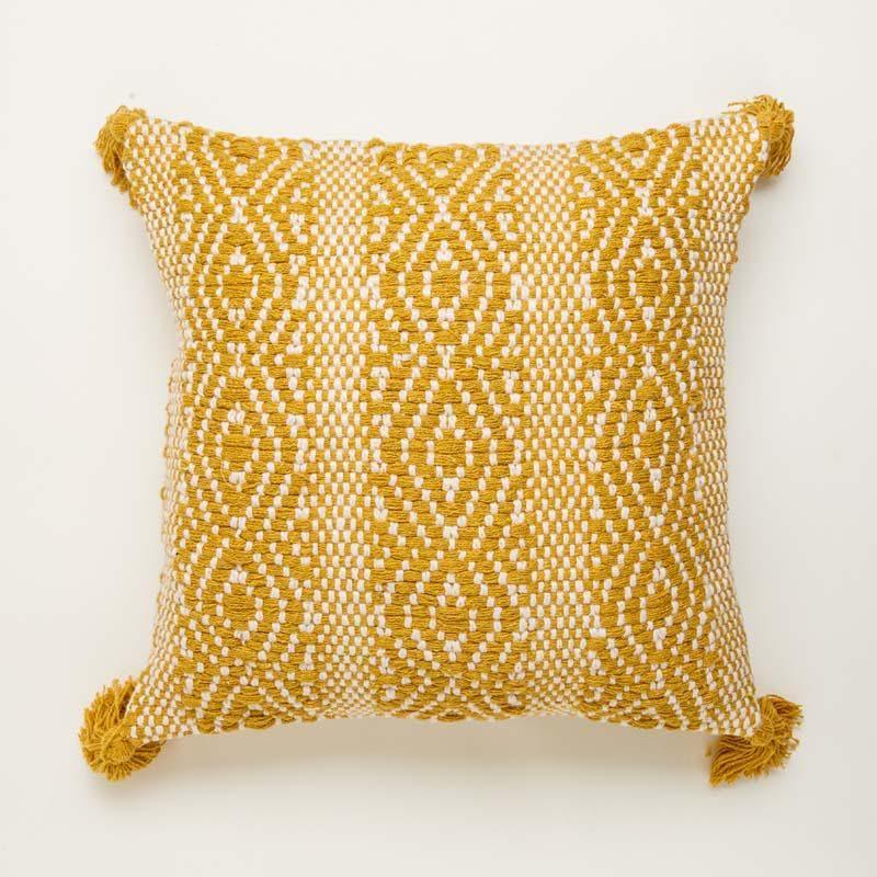 Yellow Diamond Cotton Cushion Cover - Set Of Two media 3