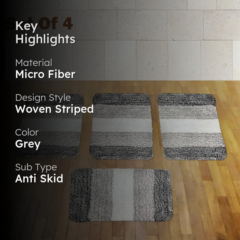 Elvira Anti Skid Striped Bath Mat (Grey) - Set Of Four media 2