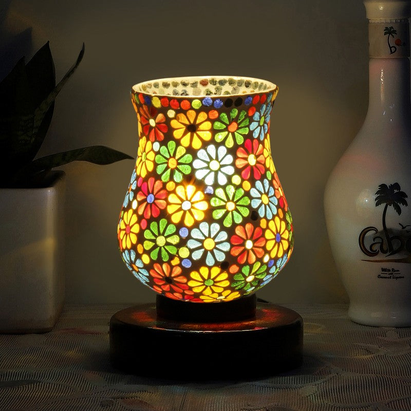 Stellix Mosaic Glass Table Lamp With Wooden Base - Multicolor