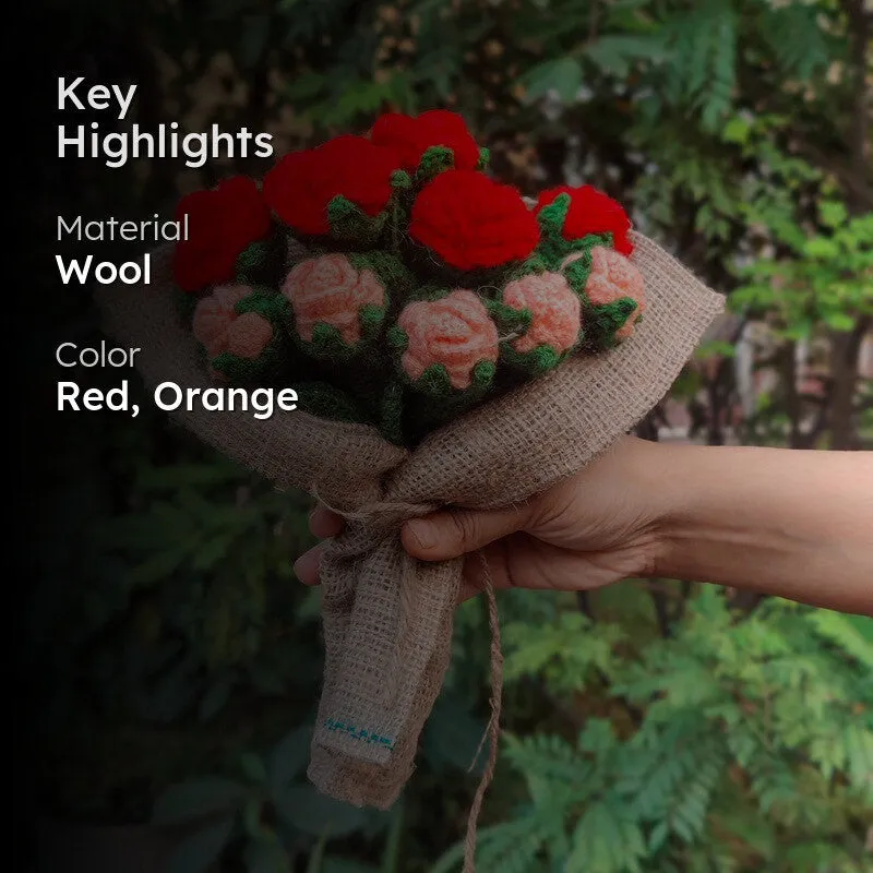 Crochet Handmade Rose Bouquet (Red,Orange) - Set of Twelve media 2