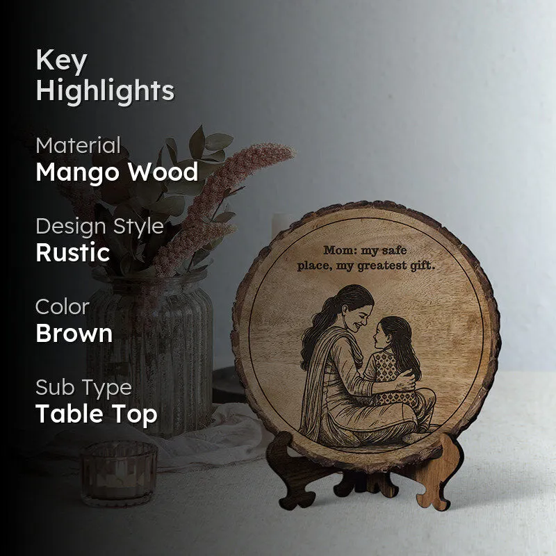 Mom Is A Safe Place Wood Showpiece - Round media 2