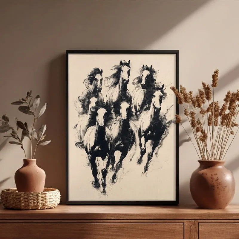 Wild Horses Wall Painting With Black Frame media 5