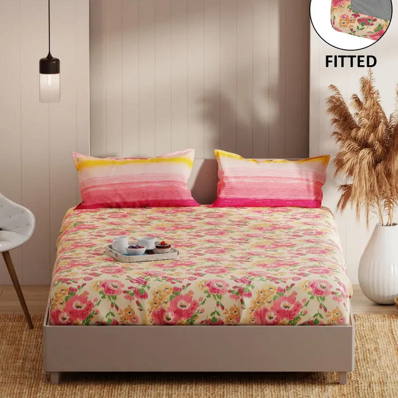 Petal & Stripes Fitted Microfiber Microfiber Bedsheet - 135 GSM media 1
