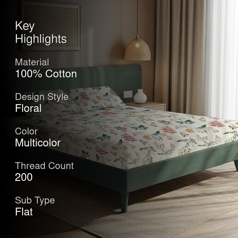 Spring Symphony Floral Cotton Bedsheets (Multicolor) - 200 TC media 2