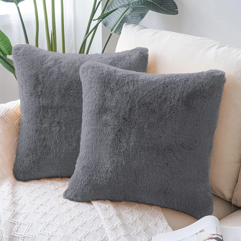 Cozy Puff Fur Cushion Cover Set (Grey) - Set Of Two media 1