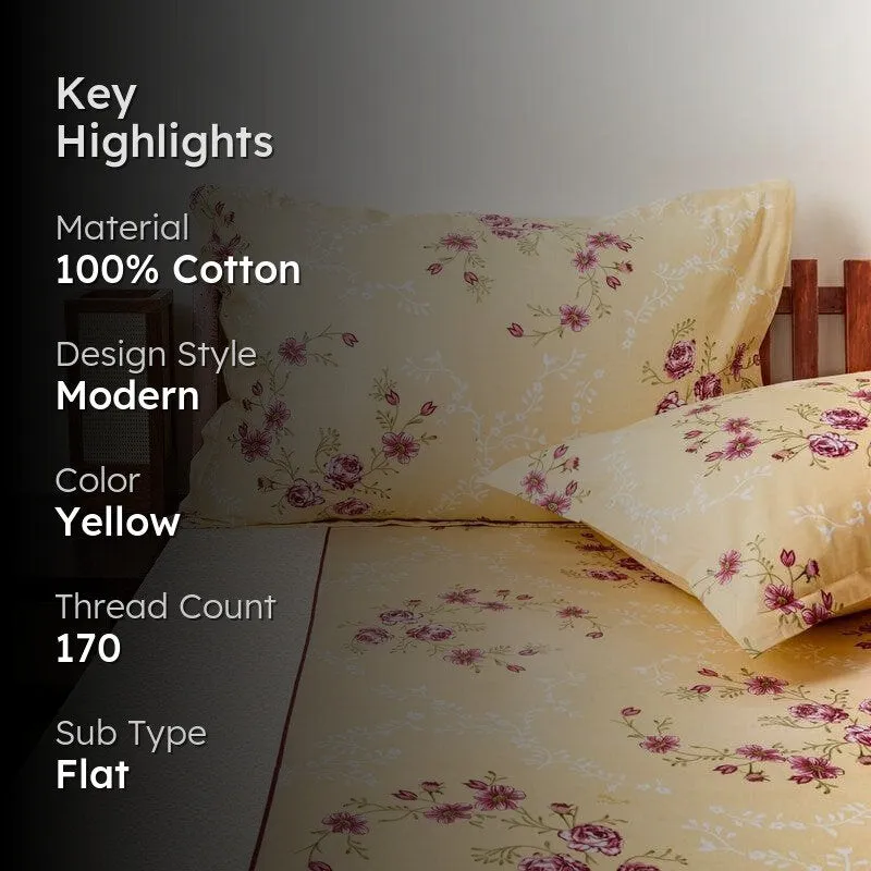 Floral Bouquet Cotton Bedsheet (Yellow) - 170 TC media 2