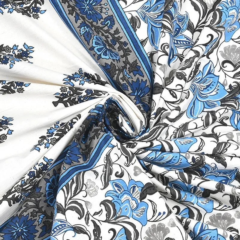 Bhasma Floral Cotton Bedsheet (Blue,White) - 200 TC media 6