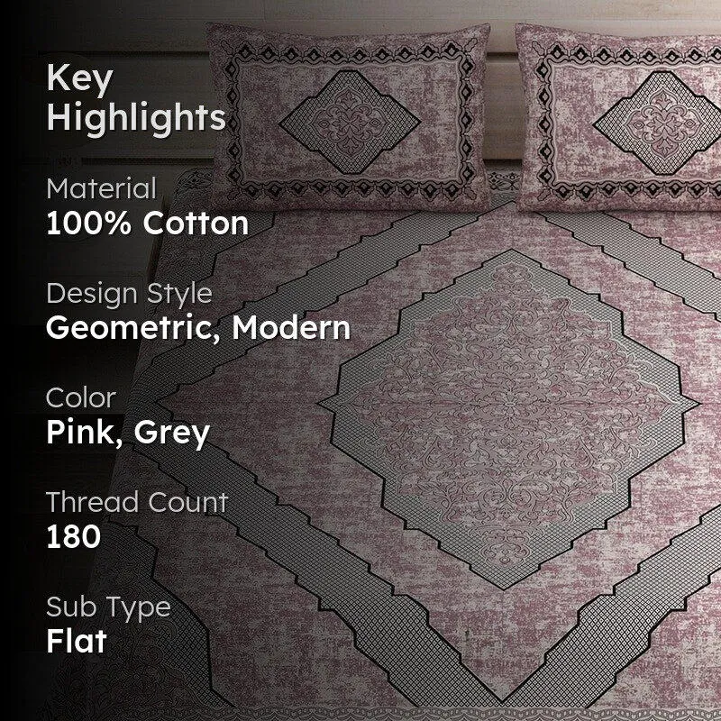 Mishti Dreams Geometric Cotton Bedsheet(Pale Pink ) - 150 TC media 2