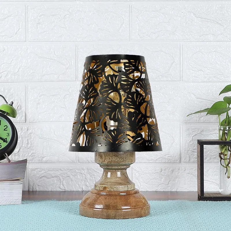 Harolda Flora Etched Metal Table Lamp - Black,Brown media 3