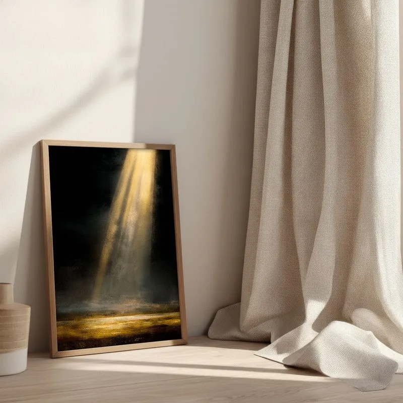 Golden Rays Archival Paper Wall Painting With Brown Frame media 3