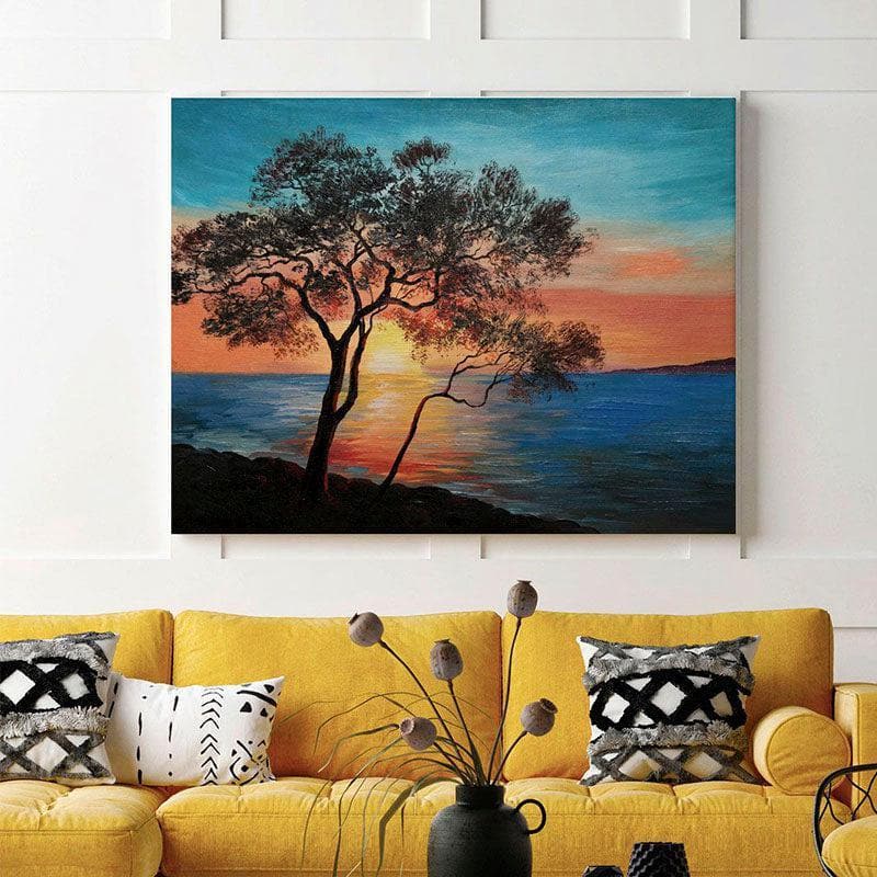 Tree By The Lake Canvas Wall Painting - Gallery Wrap