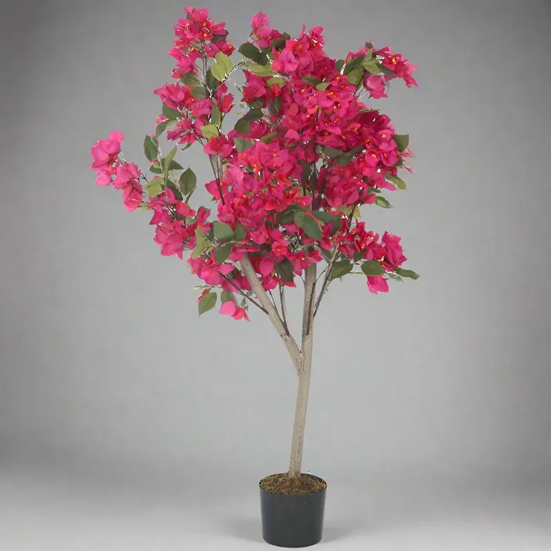 Faux Realtouch Bougainvillea Flower With Black Plastic Pot - 3.9 Feet media 4