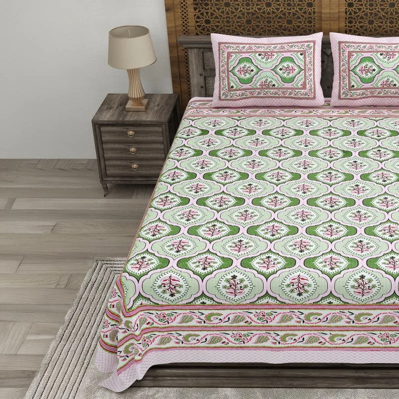 Rango Cotton Bedsheet (Green,Pink) - 240 TC media 3