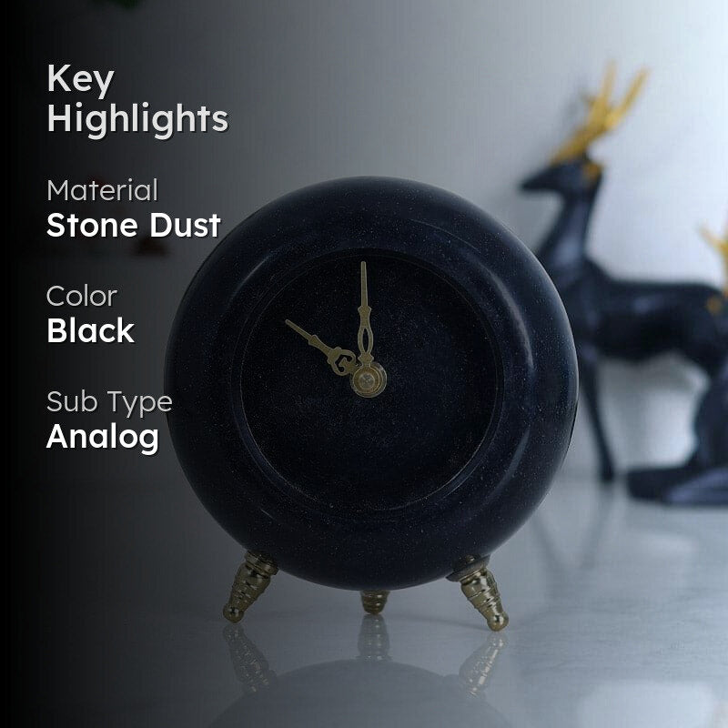 Tisora Hand Crafted Marble Table Clock - Black media 2