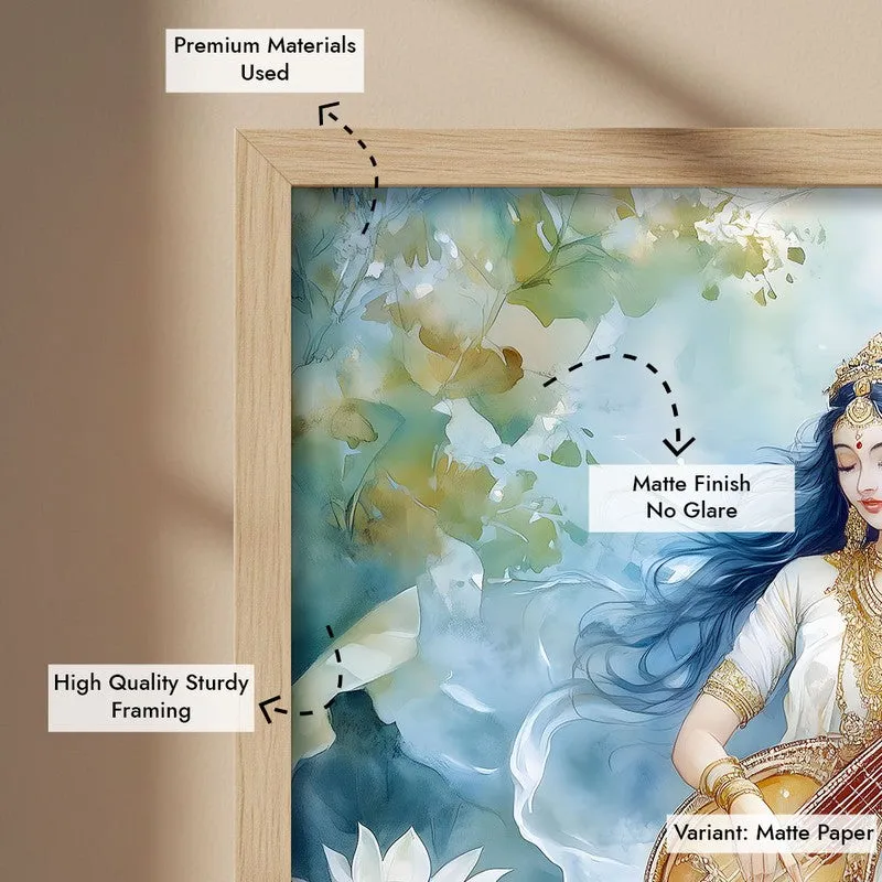 Veena Vaadhini Spiritual Archival Paper Wall Painting - Natural Brown Frame media 6