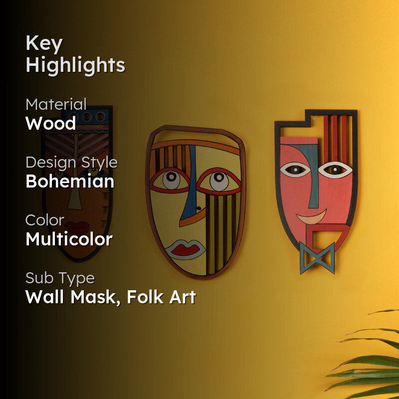 Kanika Mask Wooden Wall Accent - Set of Three media 2