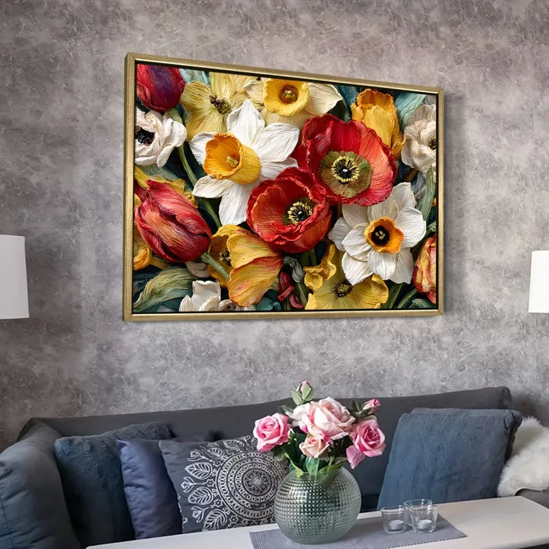 Floral Tapestry Canvas Wall Painting With Frame media 6
